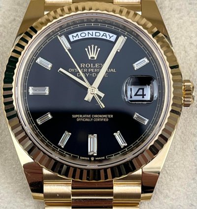 Rolex Day-date 40 40mm Black Baguette Dial Yellow Gold Bracelet 228238 Unworn 2023