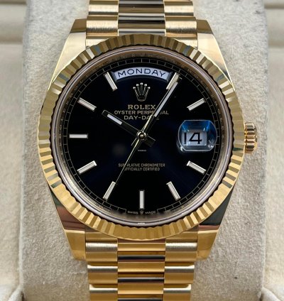 Rolex Day-date 40 40mm Black Index Dial Yellow Gold Bracelet 228238 Unworn 2023