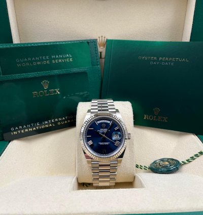 Rolex Day-date 40 40mm Blue Roman Dial White Gold 228239 Unworn 2023