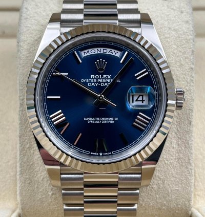 Rolex Day-date 40 40mm Blue Roman Dial White Gold 228239 Unworn 2023