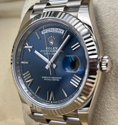Rolex Day-date 40 40mm Blue Roman Dial White Gold 228239 Unworn 2023