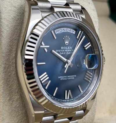 Rolex Day-date 40 40mm Blue Roman Dial White Gold 228239 Unworn 2023