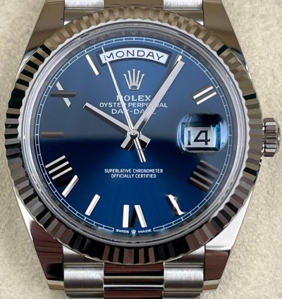 Rolex Day-date 40 40mm Blue Roman Dial White Gold 228239 Unworn 2023