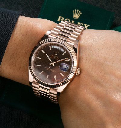 Rolex Day-date 40 40mm Brown Diagonal Motif Dial