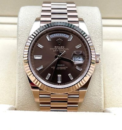 Rolex Day-date 40 40mm Chocolate Baguette Dial Rose Gold 228235