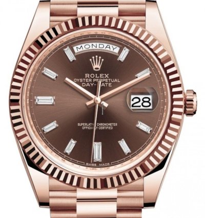 Rolex Day-date 40 40mm Chocolate Baguette Dial Rose Gold Bracelet Unworn 2024
