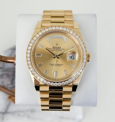 Rolex Day-date 40 40mm Diamond Bezel Champagne Baguette Diamond Dial