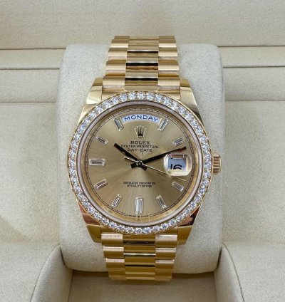 Rolex Day-date 40 40mm Diamond Bezel Champagne Baguette Diamond Dial
