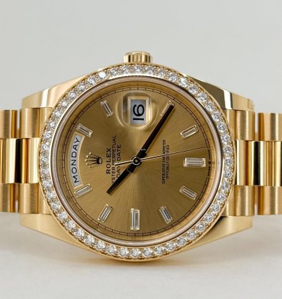 Rolex Day-date 40 40mm Diamond Bezel Champagne Baguette Diamond Dial