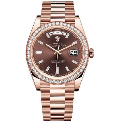 Rolex Day-date 40 40mm Diamond Bezel Chocolate Diamond Dial Presidential Band