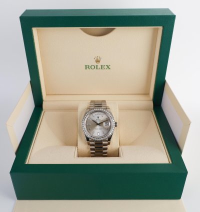 Rolex Day-date 40 40mm Diamond Bezel White Gold Silver Baguette Diamond Dial Presidential 228349rbr
