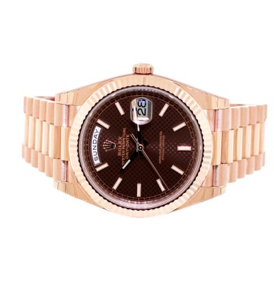 Rolex Day-date 40 40mm Everose Gold Chocolate Diagonal Motif Index Dial 228235