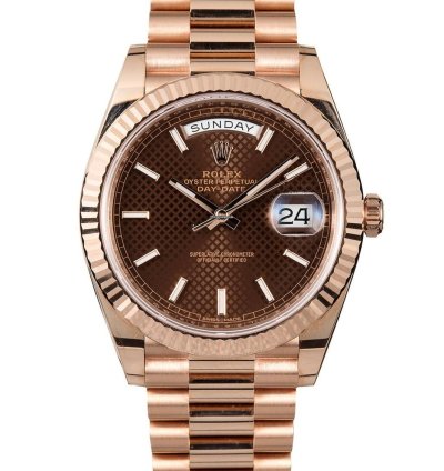 Rolex Day-date 40 40mm Everose Gold Fluted Bezel Chocolate Index Dial Presidential Bracelet 228235