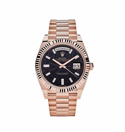 Rolex Day-date 40 40mm Everose Gold Fluted Bezel Eisenkiesel Baguette Diamond Dial Presidential