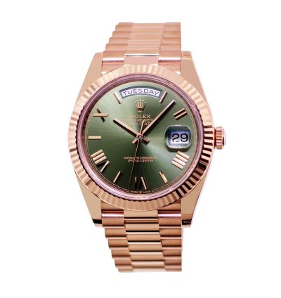 Rolex Day-date 40 40mm Everose Gold Olive Green Roman Dial 228235