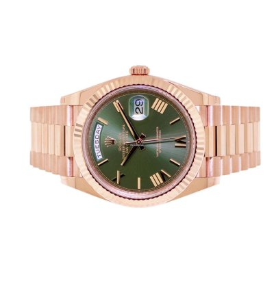 Rolex Day-date 40 40mm Everose Gold Olive Green Roman Dial 228235
