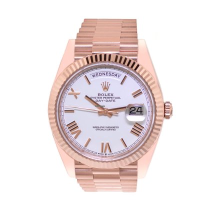 Rolex Day-date 40 40mm Everose Gold White Roman Dial Fluted Bezel 228235