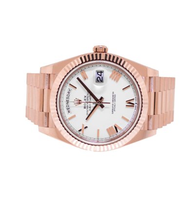 Rolex Day-date 40 40mm Everose Gold White Roman Dial Fluted Bezel 228235