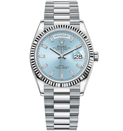Rolex Day-date 40 40mm Flued Bezel Platinum Ice-blue Baguette Diamond Dial Presidential