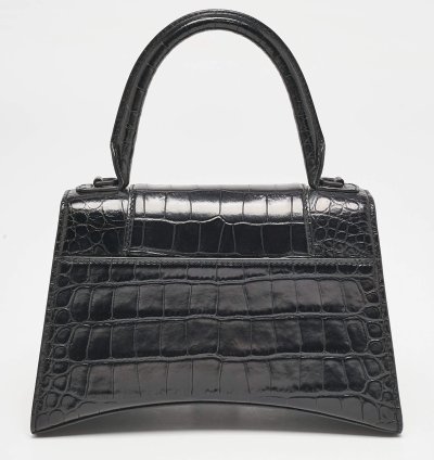 Balenciaga Black Croc Embossed Leather Small Hourglass Top Handle Bag