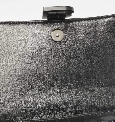 Balenciaga Black Croc Embossed Leather Small Hourglass Top Handle Bag