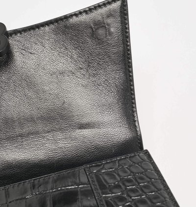 Balenciaga Black Croc Embossed Leather Small Hourglass Top Handle Bag