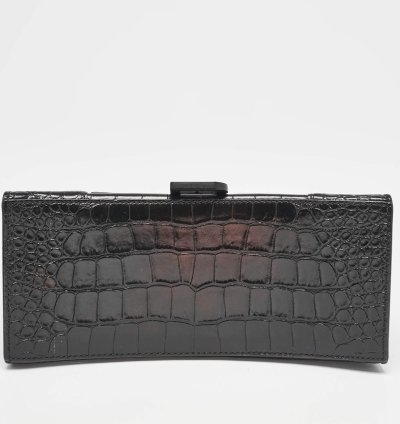 Balenciaga Black Croc Embossed Leather Small Hourglass Top Handle Bag