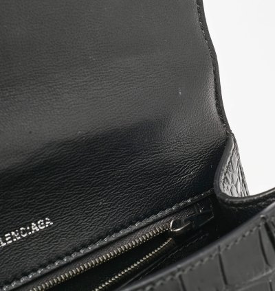 Balenciaga Black Croc Embossed Leather Small Hourglass Top Handle Bag