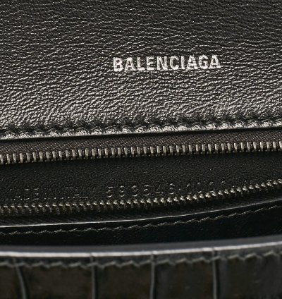 Balenciaga Black Croc Embossed Leather Small Hourglass Top Handle Bag