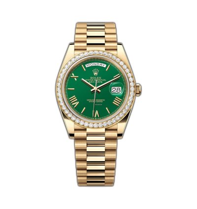 Rolex Day-date 40 40mm Green Roman Dial Diamond Bezel 18k Yellow Gold Bracelet