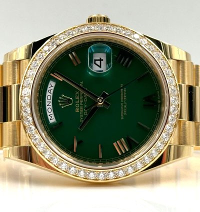 Rolex Day-date 40 40mm Green Roman Dial Diamond Bezel Yellow Gold Bracelet 228348rbr Unworn 2024