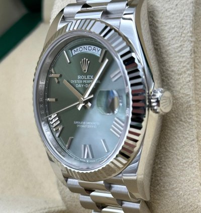 Rolex Day-date 40 40mm Green Roman Dial Platinum Bracelet 228236 Unworn 2024