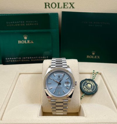 Rolex Day-date 40 40mm Ice Blue Motif Dial Platinum Bracelet 228206 Box Papers 2021