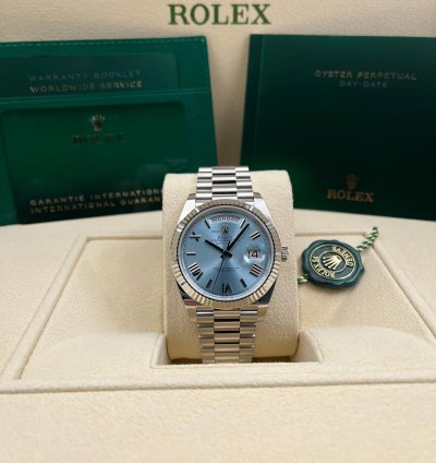 Rolex Day-date 40 40mm Ice Blue Roman Dial Platinum Bracelet 228236 Unworn 2024