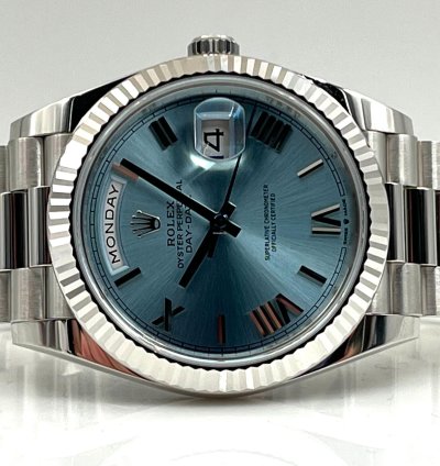 Rolex Day-date 40 40mm Ice Blue Roman Dial Platinum Bracelet 228236 Unworn 2024