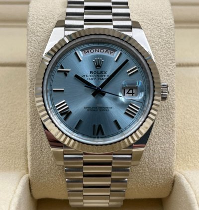 Rolex Day-date 40 40mm Ice Blue Roman Dial Platinum Bracelet 228236 Unworn 2024