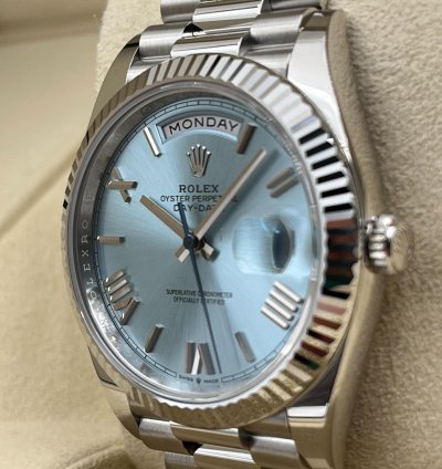 Rolex Day-date 40 40mm Ice Blue Roman Dial Platinum Bracelet 228236 Unworn 2024