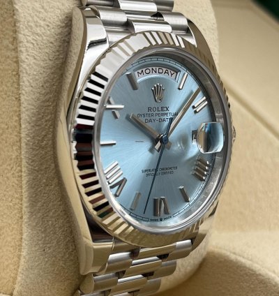 Rolex Day-date 40 40mm Ice Blue Roman Dial Platinum Bracelet 228236 Unworn 2024