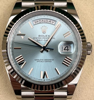 Rolex Day-date 40 40mm Ice Blue Roman Dial Platinum Bracelet 228236 Unworn 2024