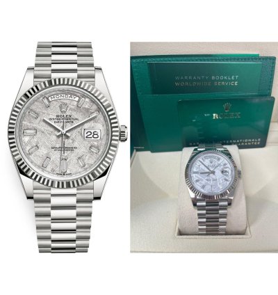 Rolex Day-date 40 40mm Meteorite Baguette Dial White Gold Fluted Bezel 228239
