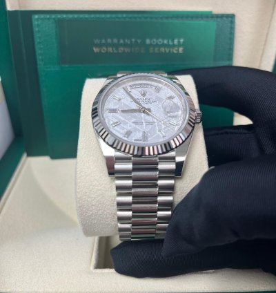 Rolex Day-date 40 40mm Meteorite Baguette Dial White Gold Fluted Bezel 228239