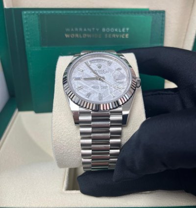 Rolex Day-date 40 40mm Meteorite Baguette Dial White Gold Fluted Bezel 228239