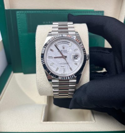 Rolex Day-date 40 40mm Meteorite Baguette Dial White Gold Fluted Bezel 228239