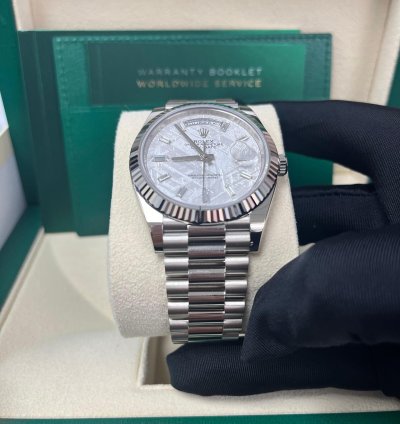 Rolex Day-date 40 40mm Meteorite Baguette Dial White Gold Fluted Bezel 228239