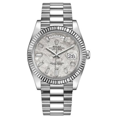Rolex Day-date 40 40mm Meteorite Baguette Dial White Gold Fluted Bezel 228239