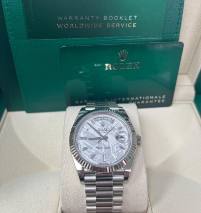 Rolex Day-date 40 40mm Meteorite Baguette Dial White Gold Fluted Bezel 228239