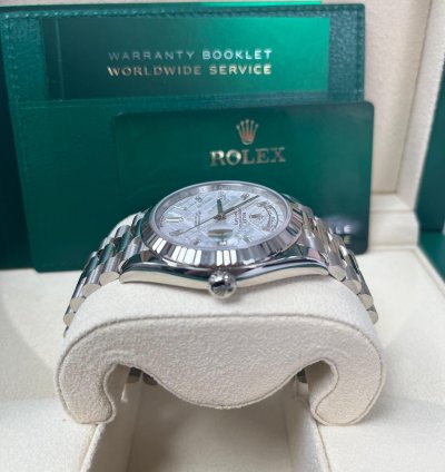 Rolex Day-date 40 40mm Meteorite Baguette Dial White Gold Fluted Bezel 228239