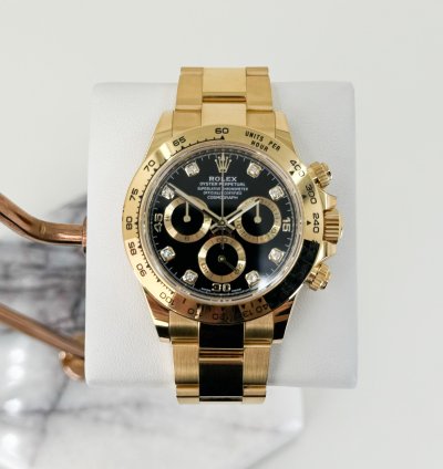 Rolex Daytona Cosmograph Daytona 40mm Yellow Gold Black Diamond Dial 116508