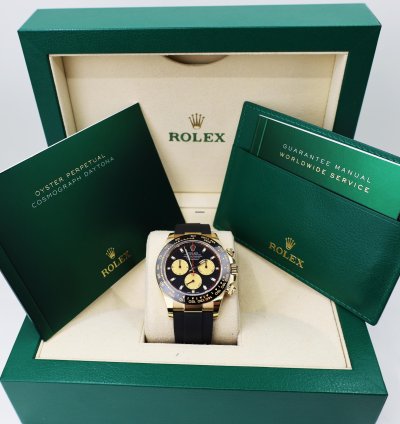 Rolex Daytona Cosmograph Daytona 40mm Yellow Gold Black Paul Newman Dial Oysterflex Band 116518ln