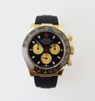 Rolex Daytona Cosmograph Daytona 40mm Yellow Gold Black Paul Newman Dial Oysterflex Band 116518ln